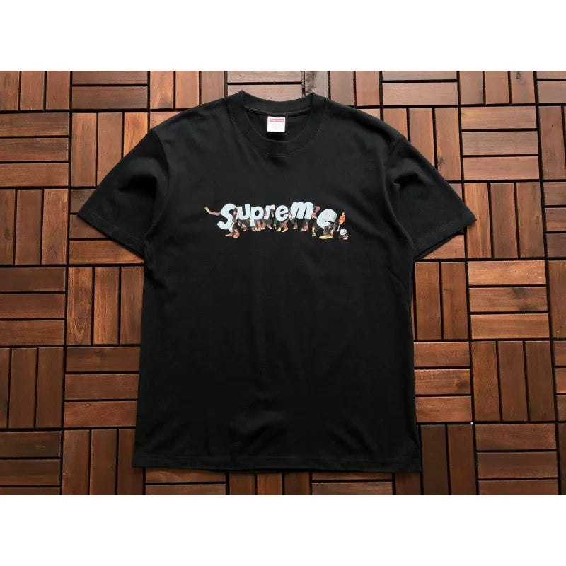 Supreme Black Fire Graphic Logo Short‑Sleeve T‑Shirt Hip‑Hop Street‑Wear Tee