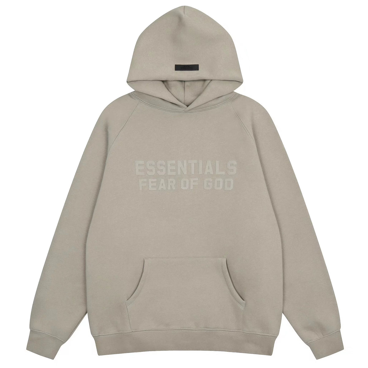 Fog Essentials Taupe‑Grey Oversized Hoodie Tonal‑On‑Tone Chest Logo