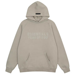 Fog Essentials Taupe‑Grey Oversized Hoodie Tonal‑On‑Tone Chest Logo