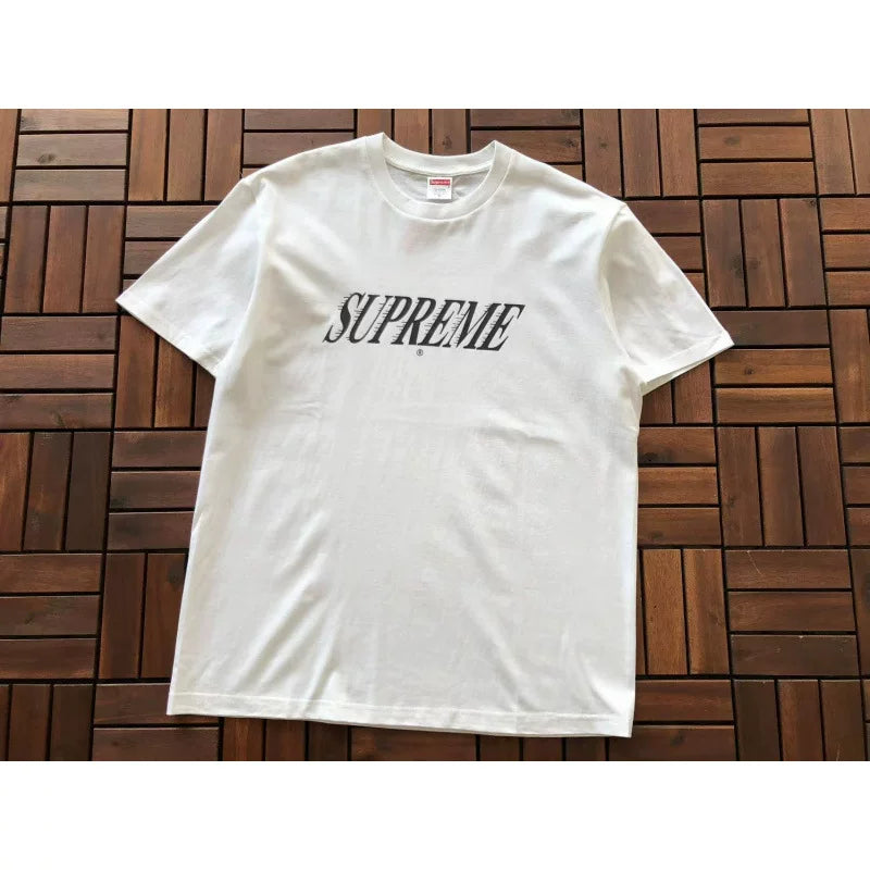 Supreme White Slanted SUPREME Logo Short‑Sleeve T‑Shirt Casual Street Tee