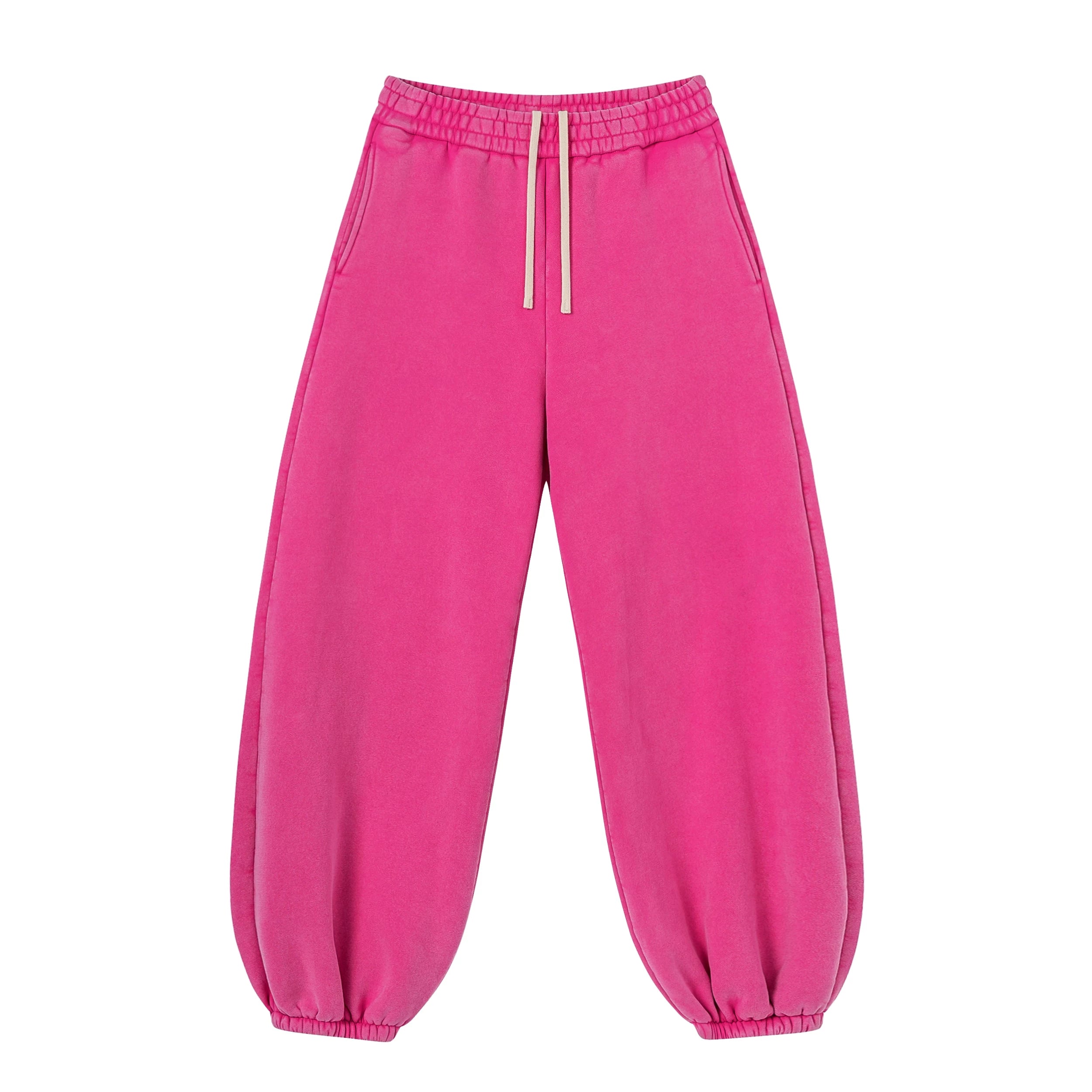 Kanye Hot‑Pink Loose‑Fit Balloon‑Leg Sweatpants Washed Cotton Elastic Waist Street Trousers