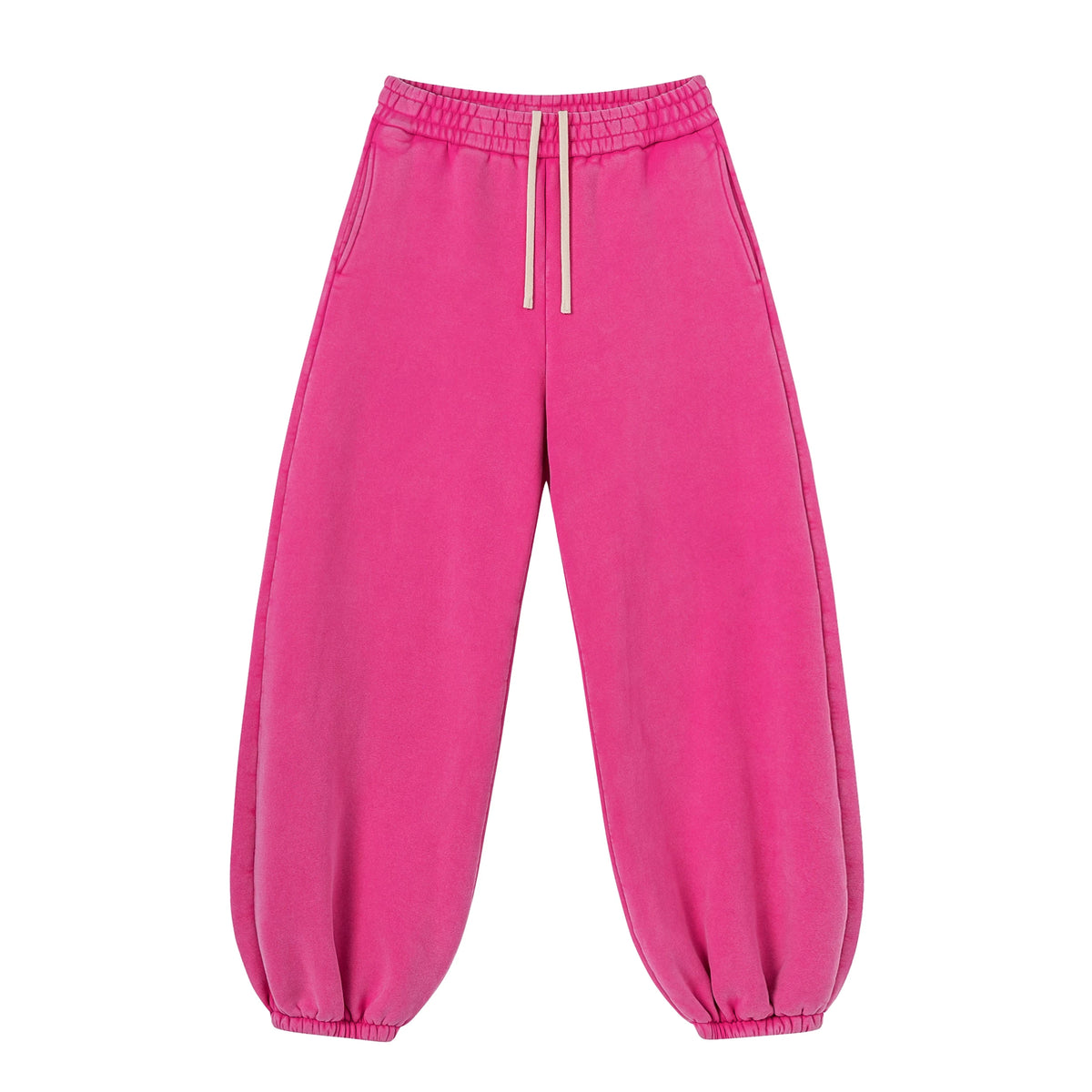 Kanye Hot‑Pink Loose‑Fit Balloon‑Leg Sweatpants Washed Cotton Elastic Waist Street Trousers