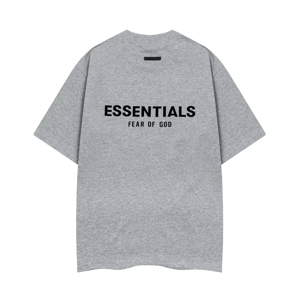 Fog Essentials Grey Oversized Logo Print Short‑Sleeve T‑Shirt Daily Street‑Style Top