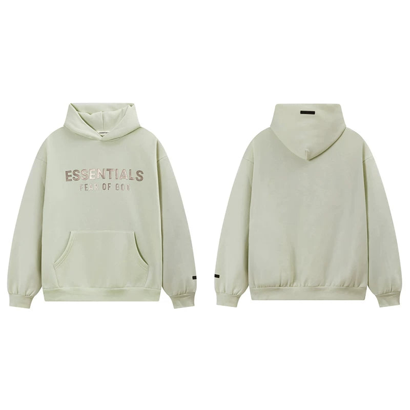 Fog Essentials Light Sage Green Fleece‑Lined Oversized Pullover Hoodie Chest Logo Print
