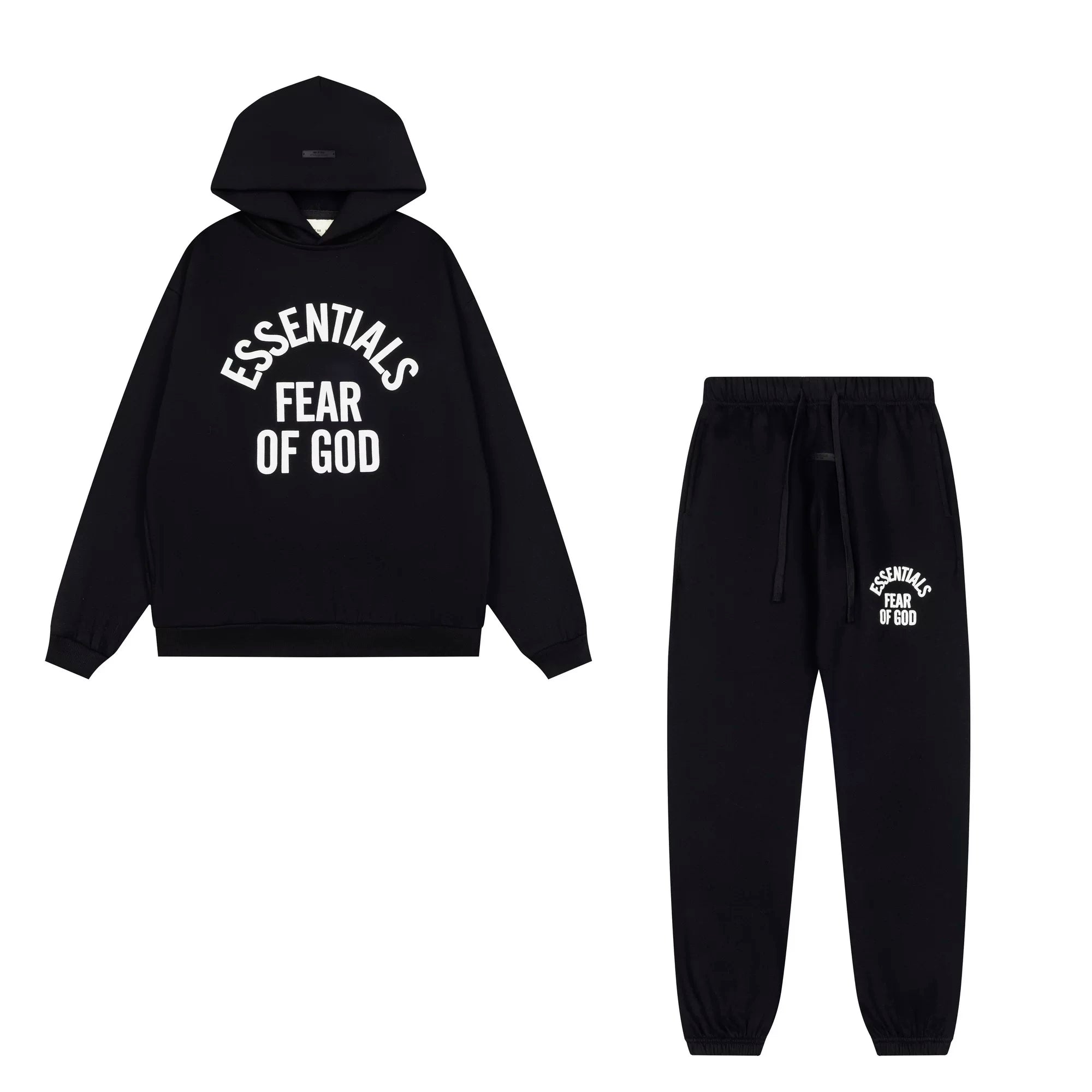 Fog Essentials Bold White‑Graphic Hoodie & Cuffed Joggers Casual 2‑Piece Tracksuit