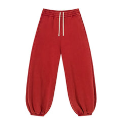 Kanye Red Vintage‑Washed Baggy Jogger Pants Wide Leg Elastic Waist Street Trousers
