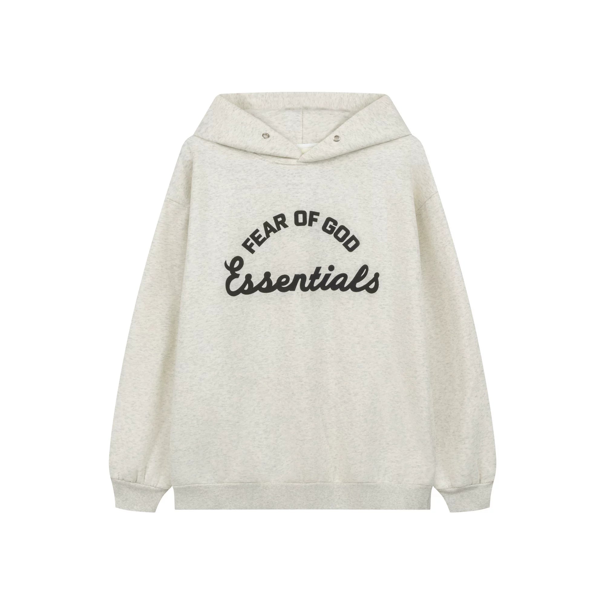 Fog Essentials Curved Arch Logo Oatmeal Heather Oversized Pullover Hoodie
