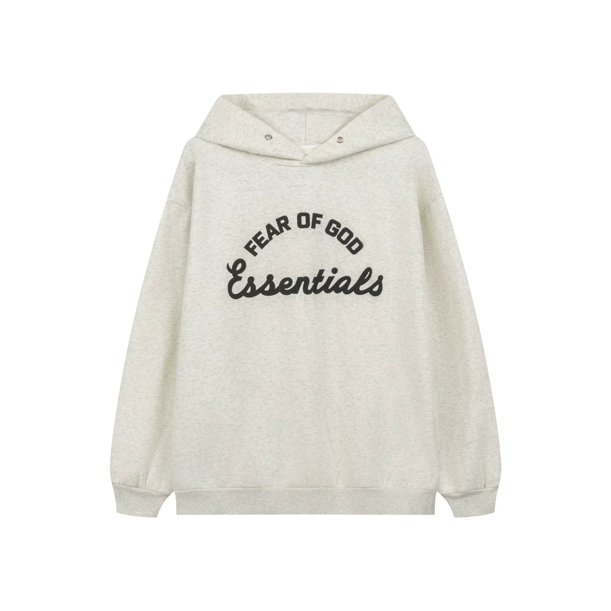 Fog Essentials Curved Arch Logo Oatmeal Heather Oversized Pullover Hoodie