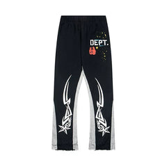 Gallery Dept. "DEPT." Tribal Star Graphic Contrast Panel Sweatpants - Black & Grey