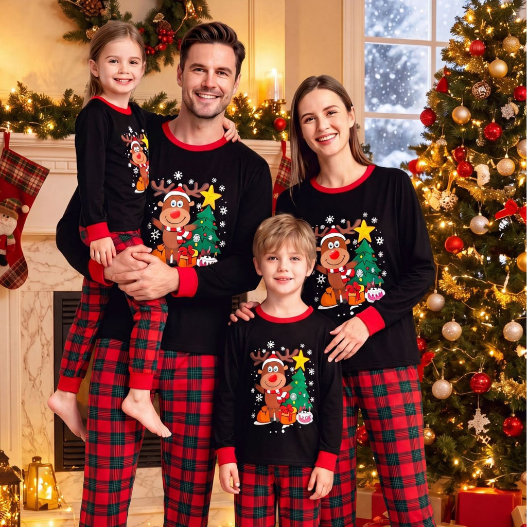 Cross border European and American Christmas autumn/winter parent-child fashion printed contrasting long sleeved pants family two-piece set pajamas