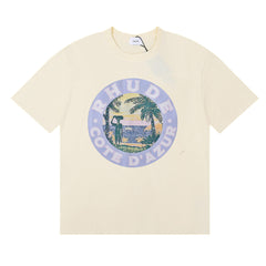 Rhude Cote D'Azur Tropical Palm Circle Graphic Short Sleeve T-Shirt