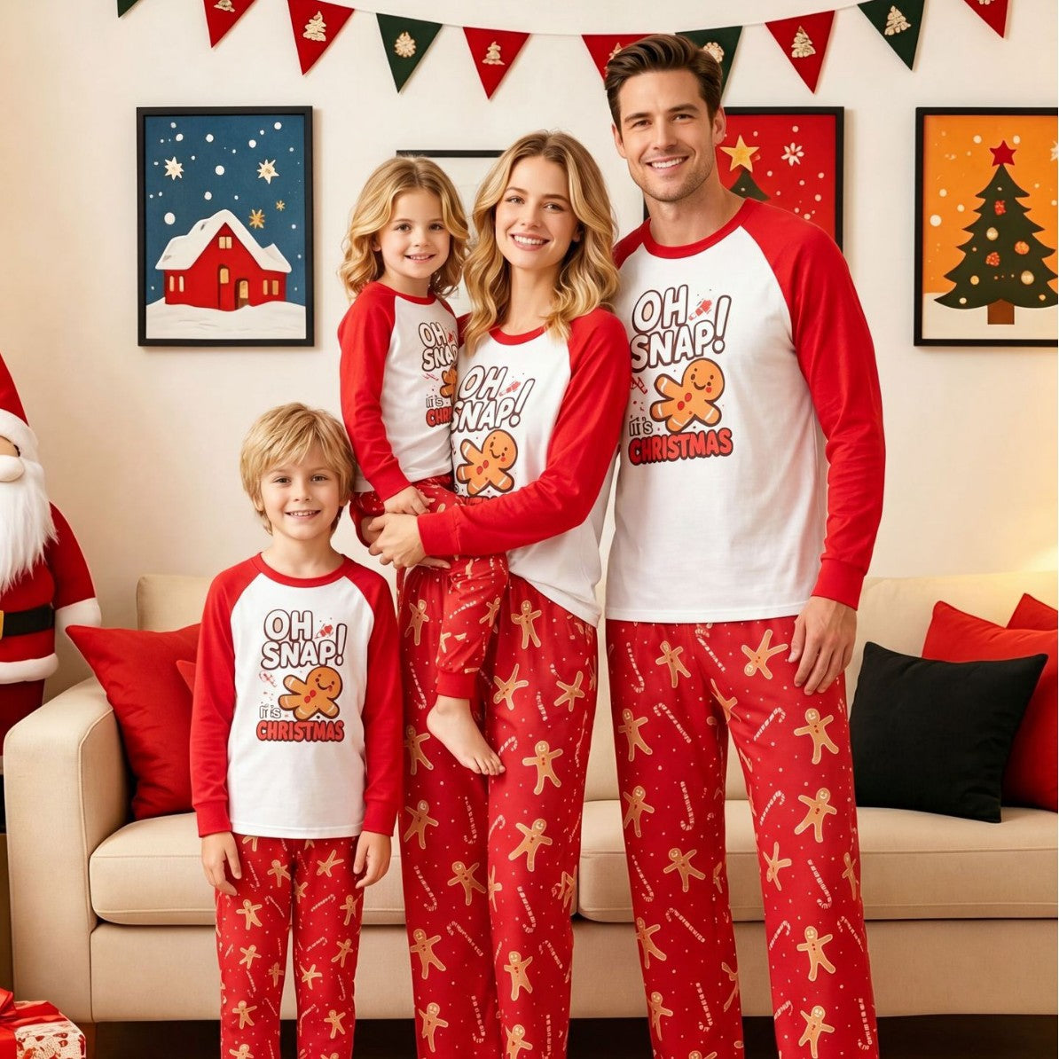 European and American Amazon Christmas Autumn/Winter Parent Child Pajama Printed Fashion Round Neck Long Sleeve Parent Child Home Clothes Set