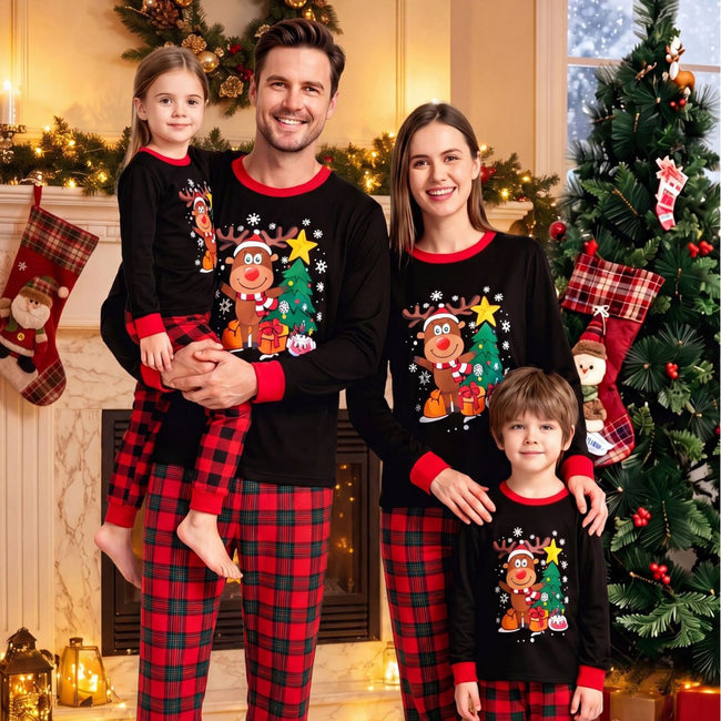 Cute Cartoon Reindeer Family PJs Set Main Image