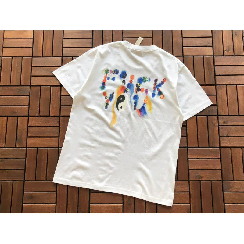 Supreme White Colorful Yin‑Yang Back Graphic Short‑Sleeve T‑Shirt Street‑Wear Top