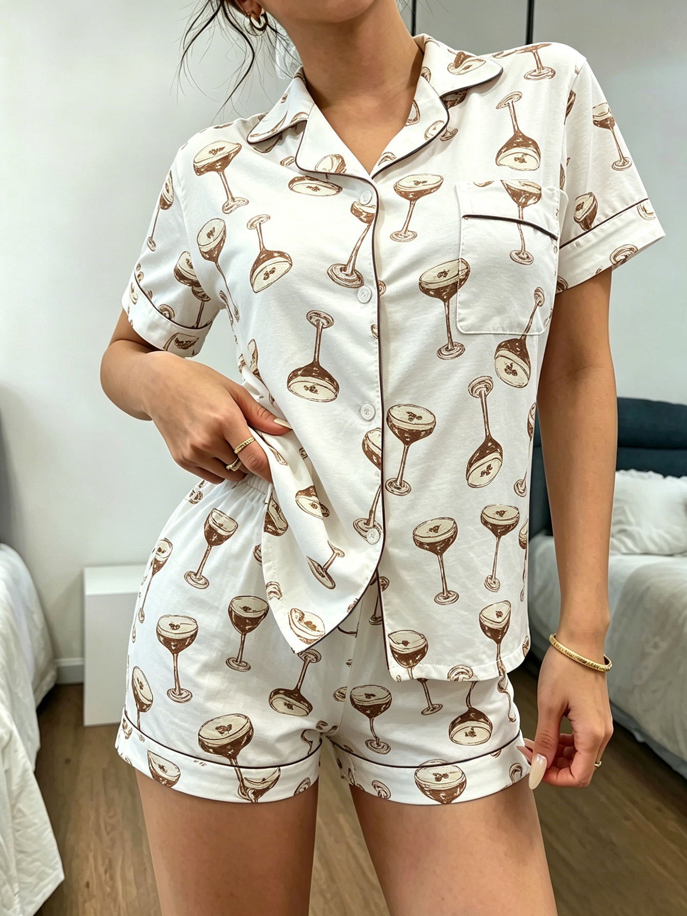 Women's Cross border Pajamas Short Sleeve Collar Casual European and American Fashion Shorts Home Clothes Set Wildberries (2)