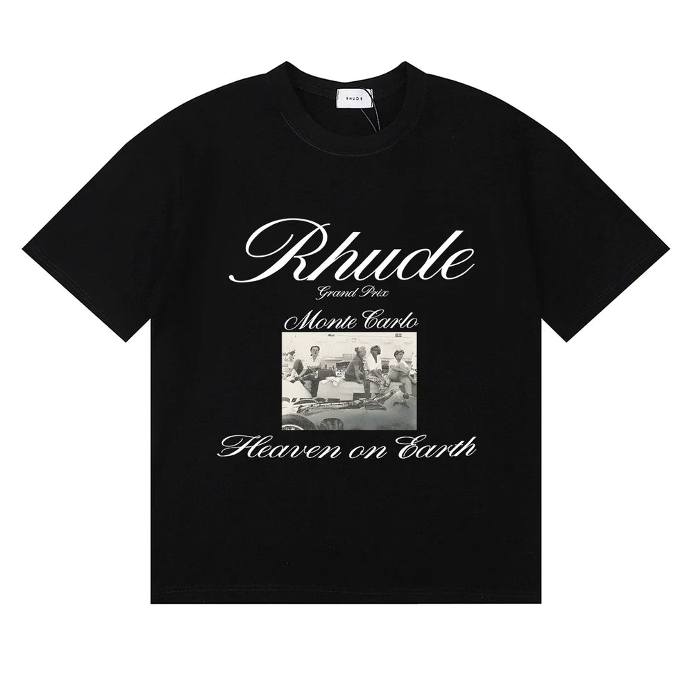 Rhude Heave on Earth Retro Printed High Street Loose Couple Short sleeved T-shirt Summer