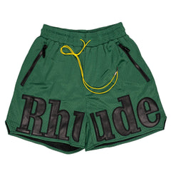 Rhude Large Logo Applique Mesh Streetwear Drawstring Green Shorts