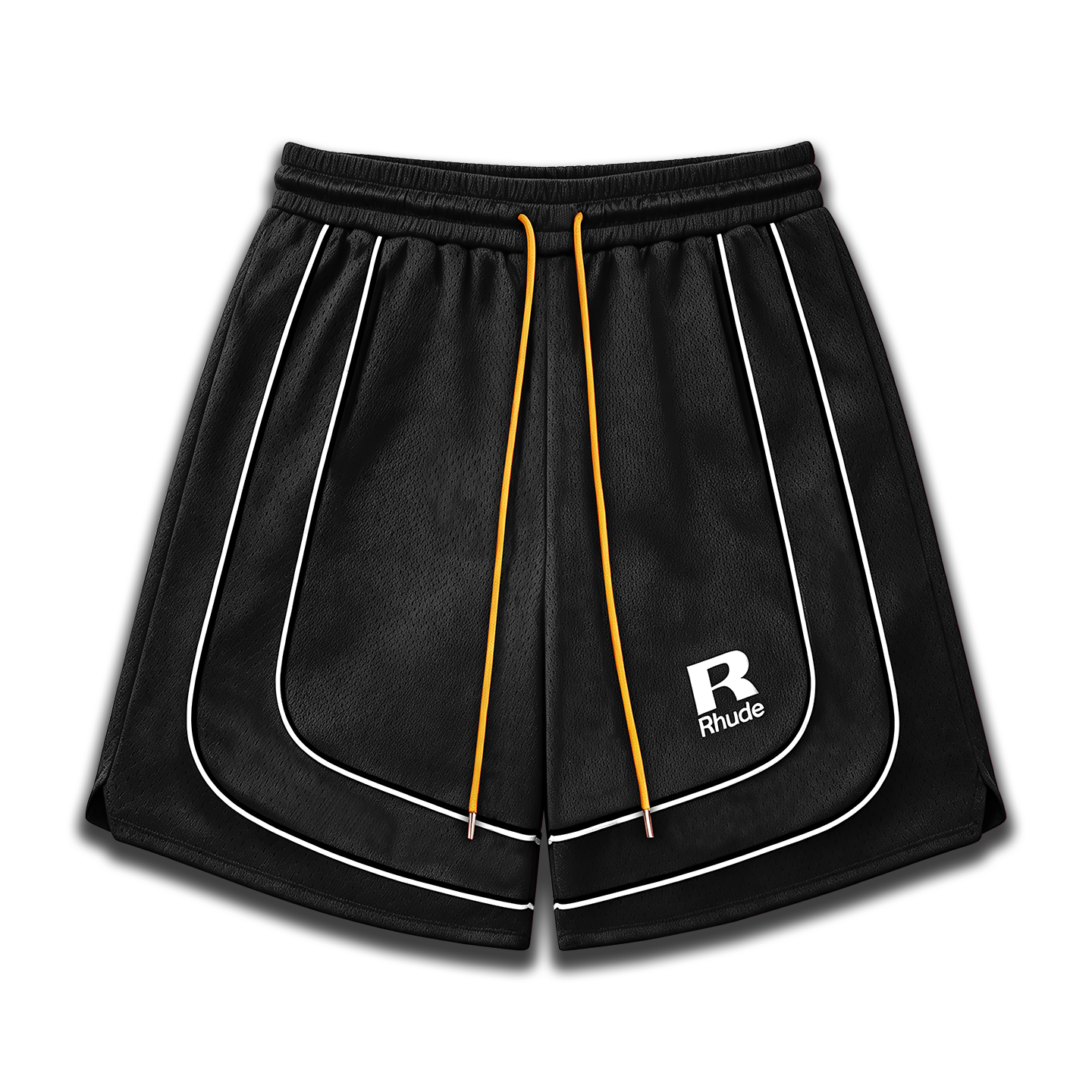 Rhude R‑Logo White Piping Basketball‑Style Drawstring Streetwear Shorts
