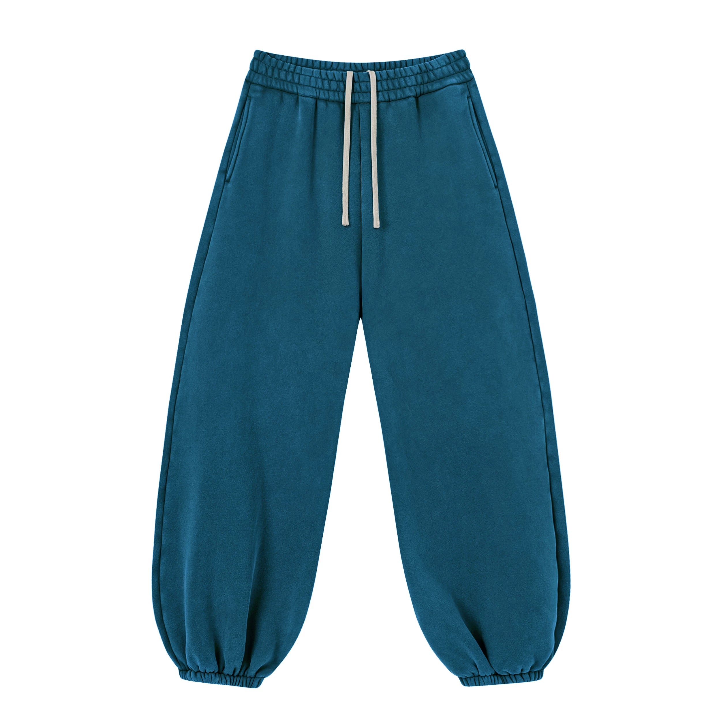 Kanye Teal Blue Relaxed Balloon‑Leg Sweatpants Drawstring Elastic Cuff Trousers
