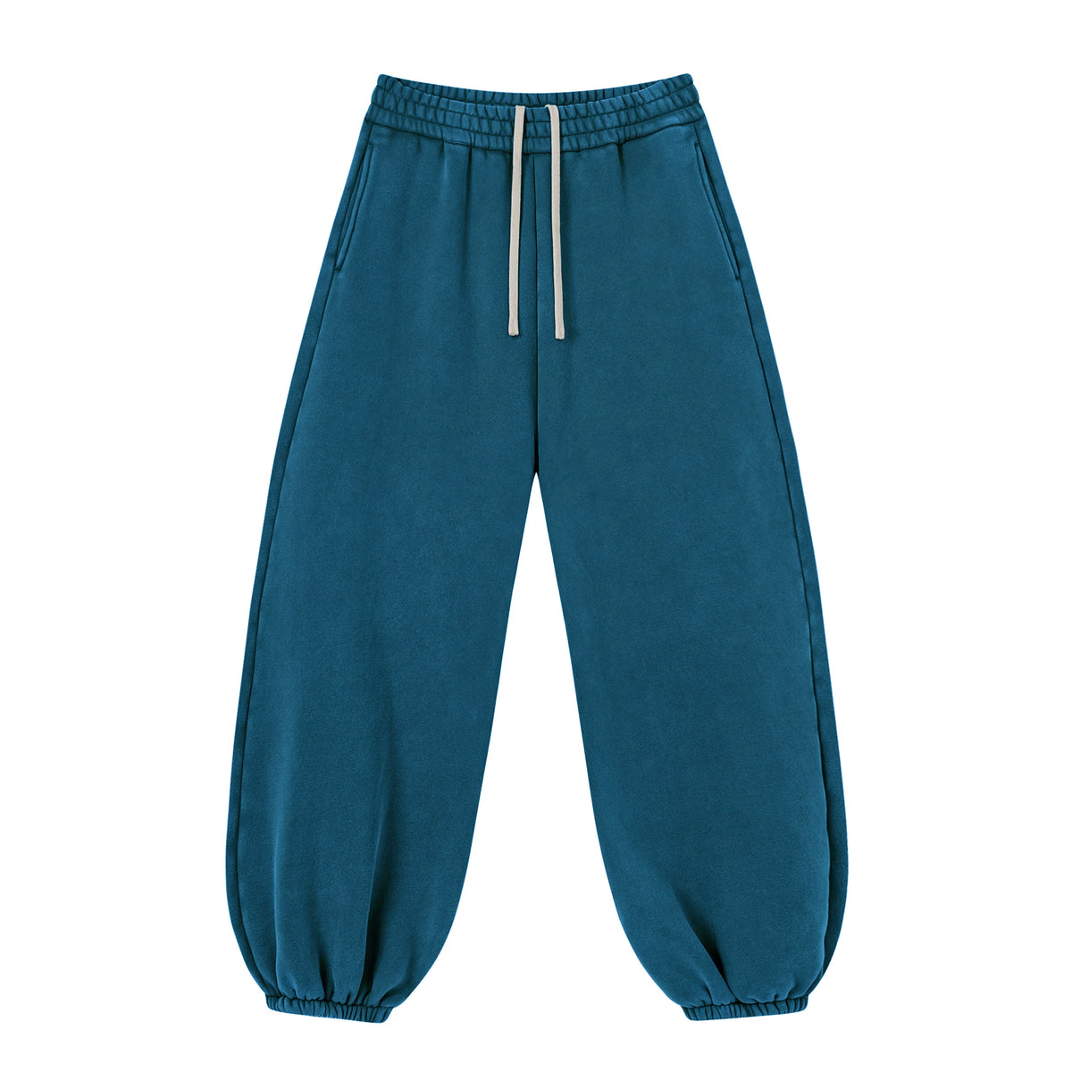 Kanye Teal Blue Relaxed Balloon‑Leg Sweatpants Drawstring Elastic Cuff Trousers