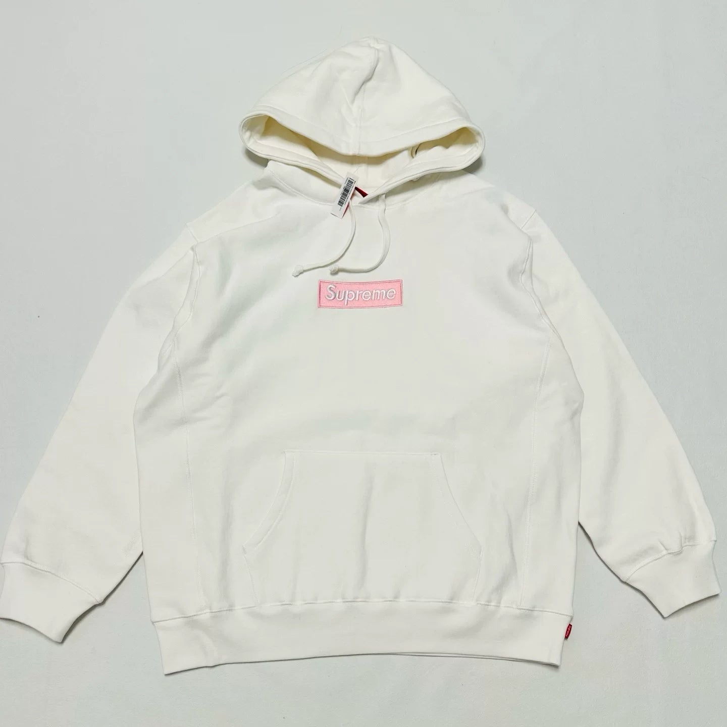 Supreme White Box‑Logo Pullover Hoodie Pink Chest Patch Logo Oversized Street Sweatshirt