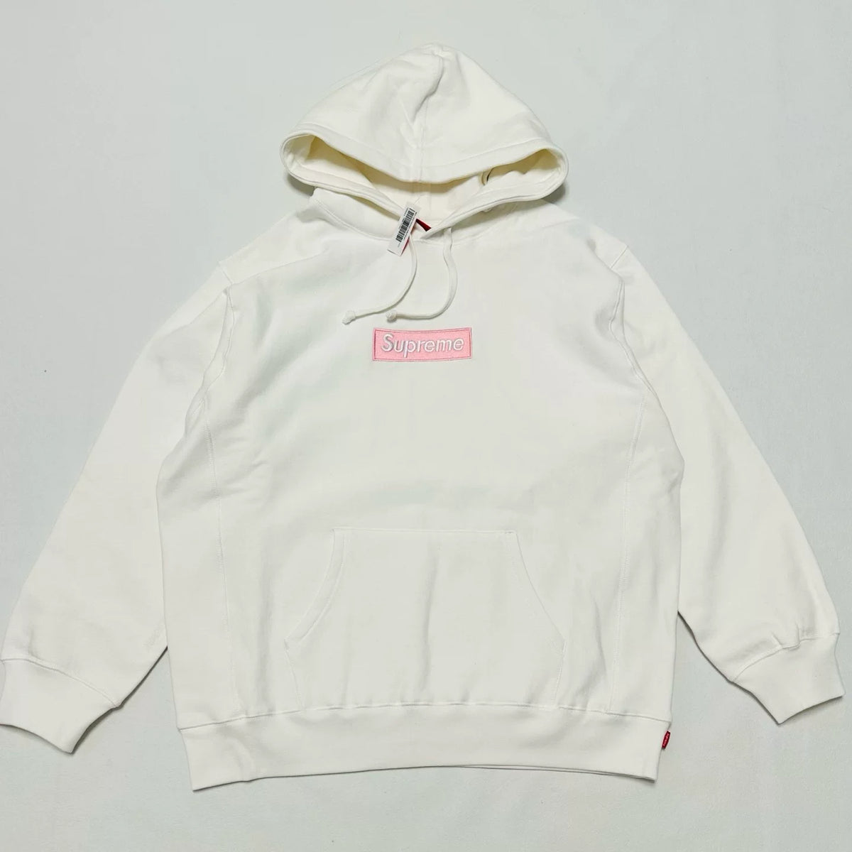 Supreme White Box‑Logo Pullover Hoodie Pink Chest Patch Logo Oversized Street Sweatshirt