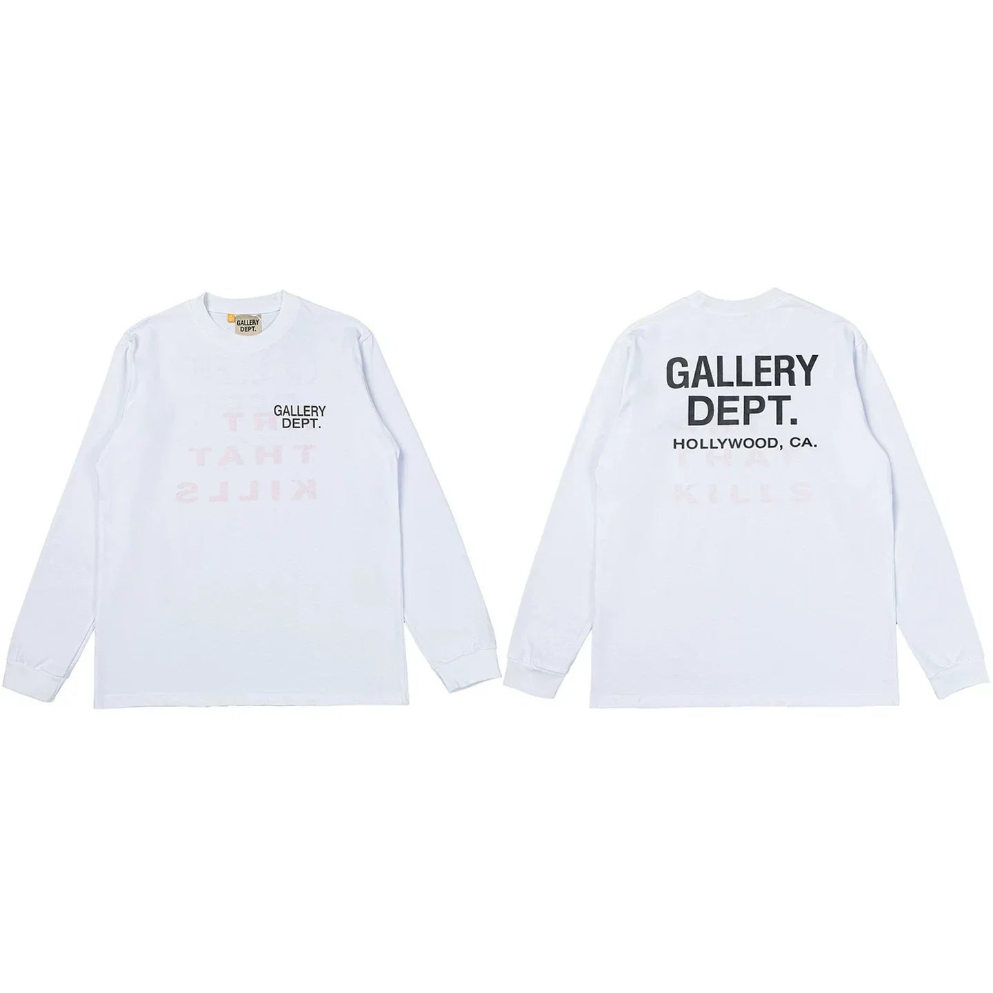 Gallery Dept. Hollywood Logo Long Sleeve T-Shirt - White/Faint Red