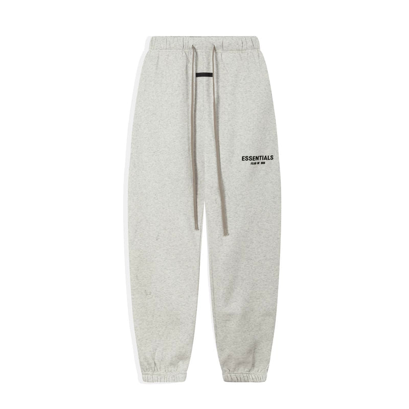 Fog Essentials Black‑Logo Light Oat Heather‑Grey Relaxed‑Fit Tapered Sweatpants