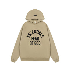 Fog Essentials Khaki Relaxed‑Fit Graphic Print Hooded Sweatshirt Unisex Pullover