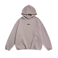 Fog Essentials Dusty Mauve Small‑Label Minimalist Hoodie, Loose‑Fit Plain Hooded Pullover