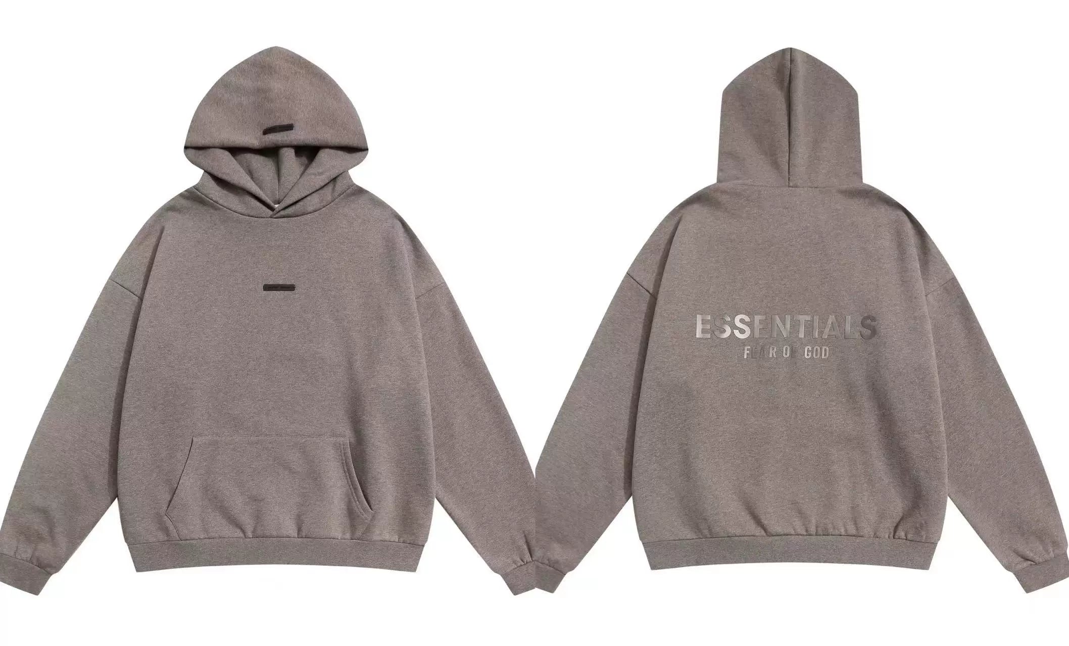 Fog Essentials Muted Dark‑Tone Back Print Hoodie, Drop‑Shoulder Cozy Loose Sweatshirt