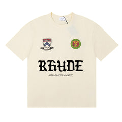 Rhude Alma Mater Crest Badge Graphic Cream Short Sleeve T‑Shirt