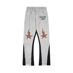 Gallery Dept. "GALERIE DEPT." Checkered Star Graphic Paint Splatter Contrast Panel Sweatpants - Heather Grey