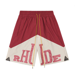Rhude Chevron Color‑Block Split Logo Yellow Drawstring Streetwear Shorts