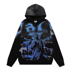 VALEFOREVER Black Blue Statue of Liberty Pullover Hoodie