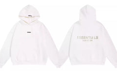 Fog Essentials Cream Off‑White Minimalist Hoodie, Oversized Neutral Street‑Wear Pullover