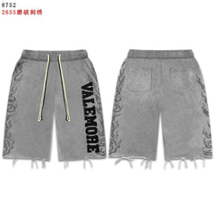VALEFOREVER Grey Washed Denim Shorts with Black Script Print