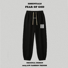 Fog Essentials Black Jogger Pants Side Strip Print Streetwear Sweatpants