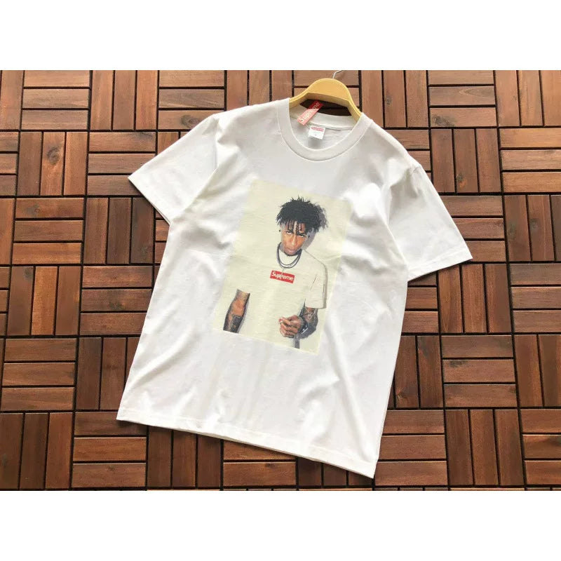 Supreme White Rapper Portrait Graphic Printed Short‑Sleeve T‑Shirt Street‑Wear Tee