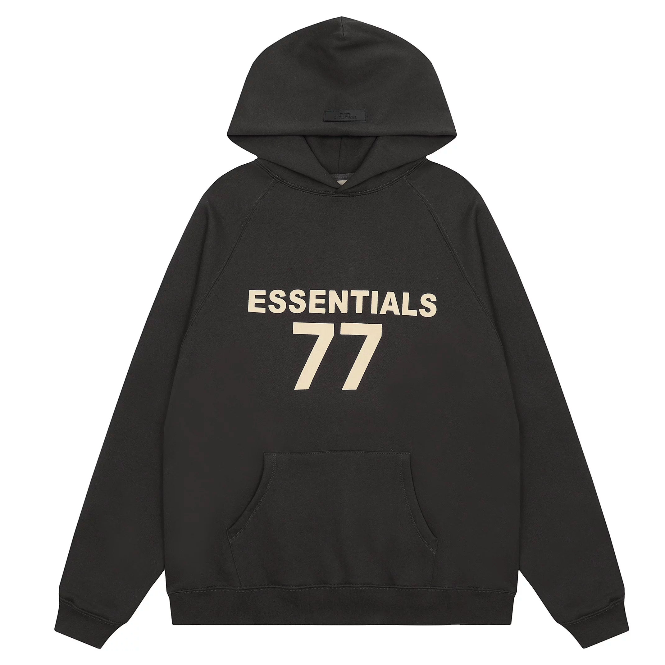 Fog Essentials Black Oversized Hoodie “ESSENTIALS 77” Chest Logo
