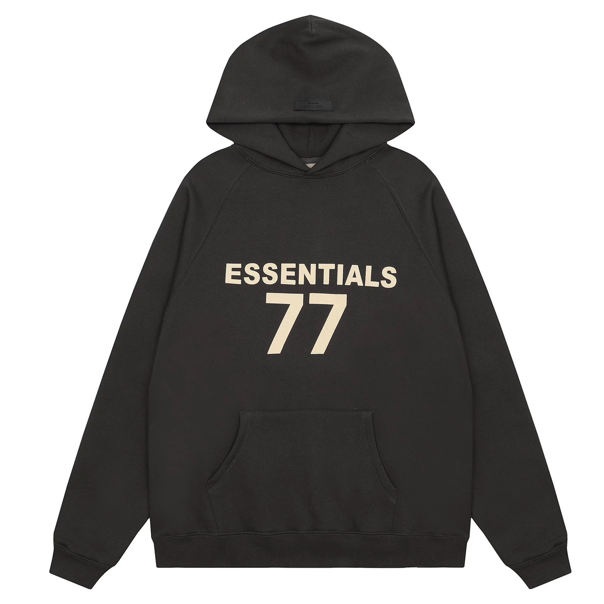Fog Essentials Black Oversized Hoodie “ESSENTIALS 77” Chest Logo