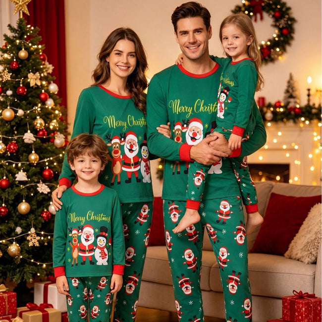 Amazon's new Christmas European and American parent-child family pajamas set, fashionable round neck printed trendy mother and child home clothes Hover Image