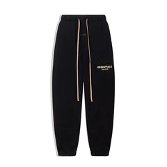 Fog Essentials Cream‑Logo Black Contrast‑Drawstring Baggy Street‑Wear Jogger Pants