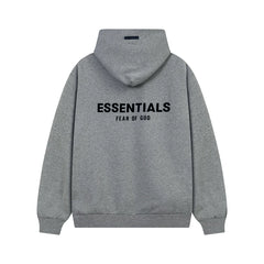 Fog Essentials Logo‑Print Light Heather‑Grey Drop‑Shoulder Relaxed‑Fit Street‑Wear Hoodie
