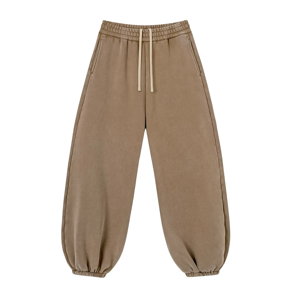 Kanye Taupe Brown Relaxed Balloon‑Leg Sweatpants Drawstring Elastic Cuff Casual Pants