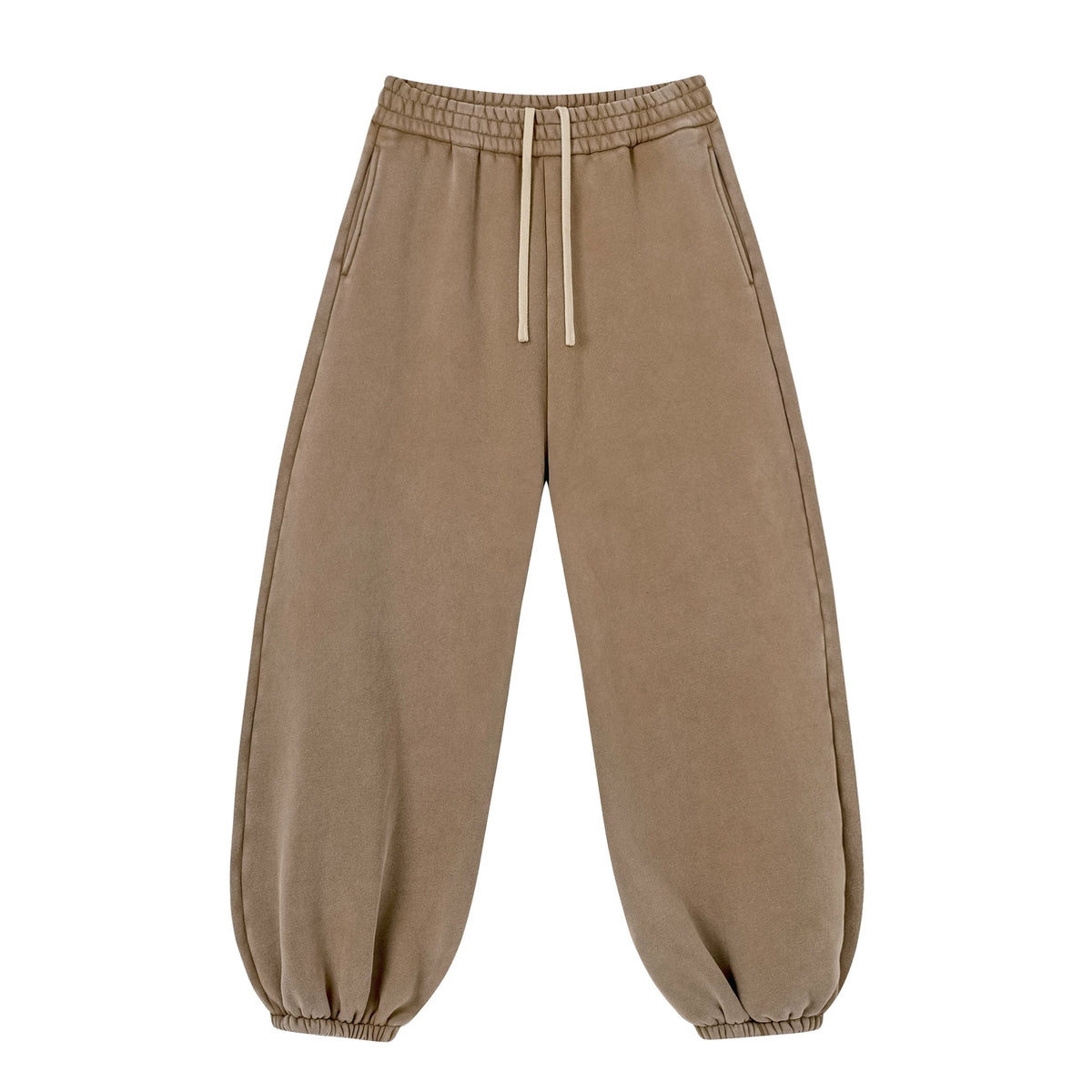 Kanye Taupe Brown Relaxed Balloon‑Leg Sweatpants Drawstring Elastic Cuff Casual Pants