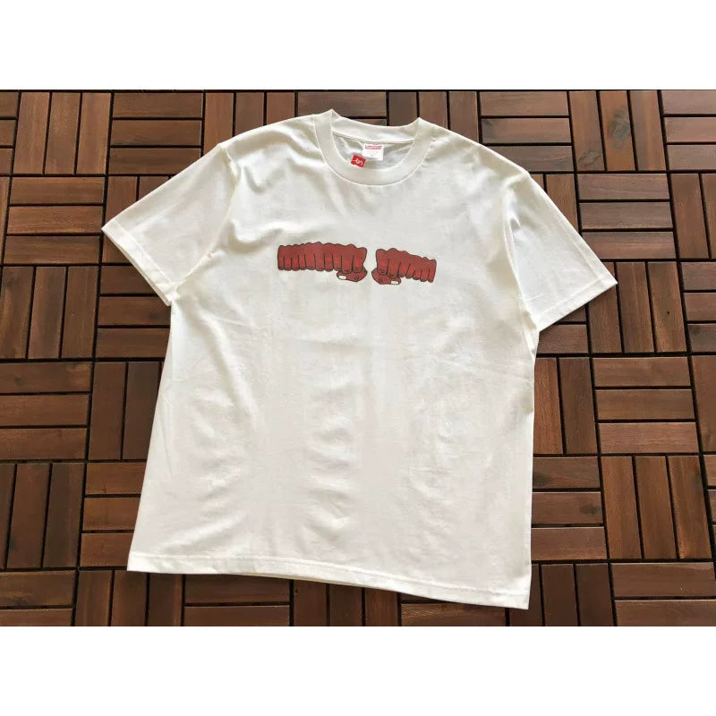 Supreme White Graffiti Font Chest Print Short‑Sleeve T‑Shirt Casual Street‑Wear Top
