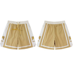 Rhude Khaki‑Off‑White Color‑Block Mountain Logo Drawstring Streetwear Shorts