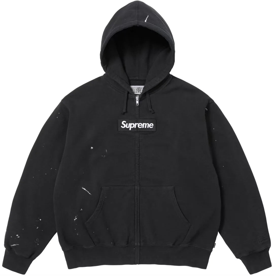 Supreme Black Box‑Logo Zip‑Up Hoodie Paint‑Splatter Oversized Street Sweatshirt