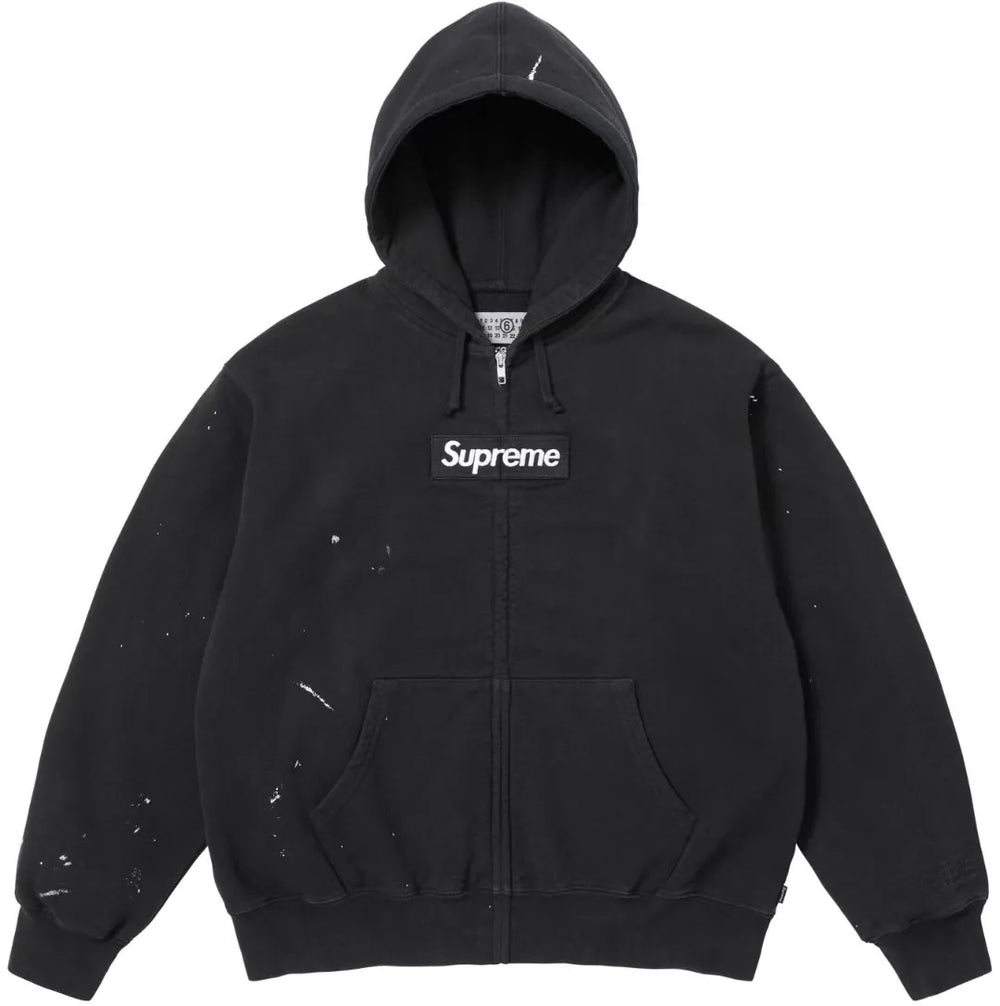 Supreme Black Box‑Logo Zip‑Up Hoodie Paint‑Splatter Oversized Street Sweatshirt